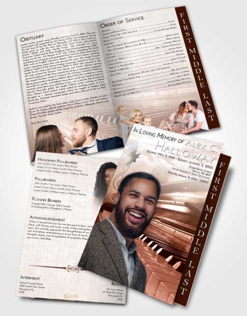2 Page Graduated Step Fold Funeral Program Template Brochure Strawberry Love Piano Passion
