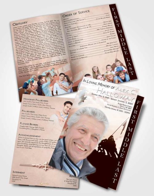 2 Page Graduated Step Fold Funeral Program Template Brochure Strawberry Love Proud Veteran