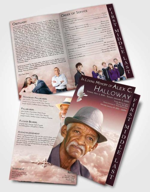 2 Page Graduated Step Fold Funeral Program Template Brochure Strawberry Love Return to the Clouds