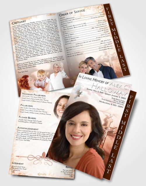 2 Page Graduated Step Fold Funeral Program Template Brochure Strawberry Love Rosary Honor