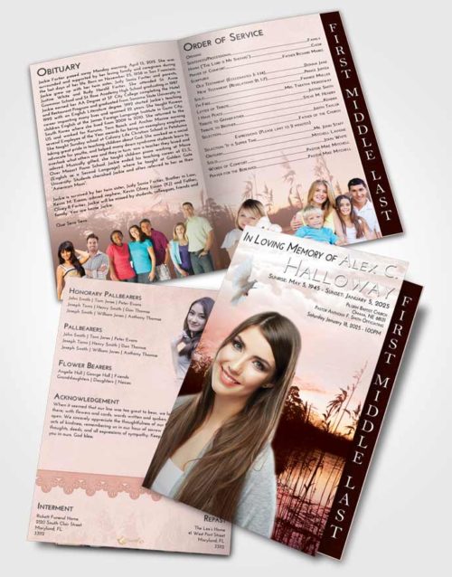 2 Page Graduated Step Fold Funeral Program Template Brochure Strawberry Love Serenity Lake