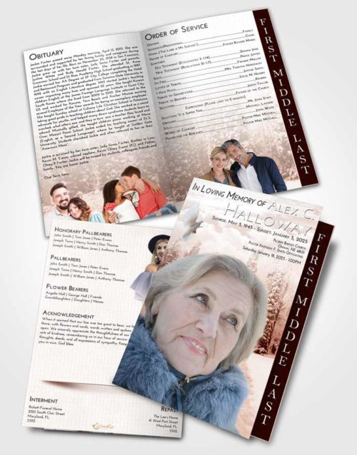 2 Page Graduated Step Fold Funeral Program Template Brochure Strawberry Love Snow Garden