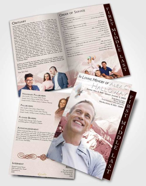 2 Page Graduated Step Fold Funeral Program Template Brochure Strawberry Love Snowy Mountains