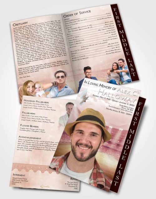 2 Page Graduated Step Fold Funeral Program Template Brochure Strawberry Love Soccer Stadium