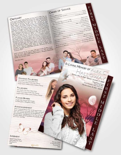 2 Page Graduated Step Fold Funeral Program Template Brochure Strawberry Love Soft Moonlight