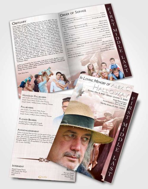 2 Page Graduated Step Fold Funeral Program Template Brochure Strawberry Love Spiritual Cross