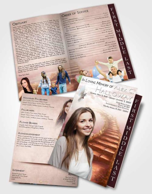 2 Page Graduated Step Fold Funeral Program Template Brochure Strawberry Love Stairway Above