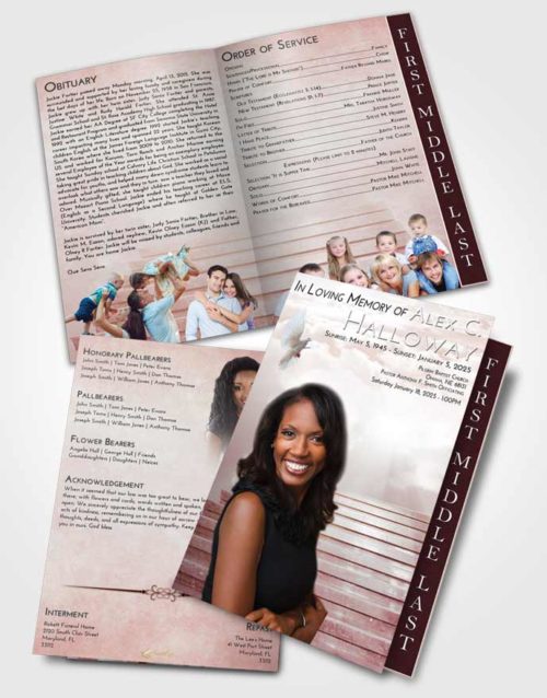 2 Page Graduated Step Fold Funeral Program Template Brochure Strawberry Love Stairway Into the Sky