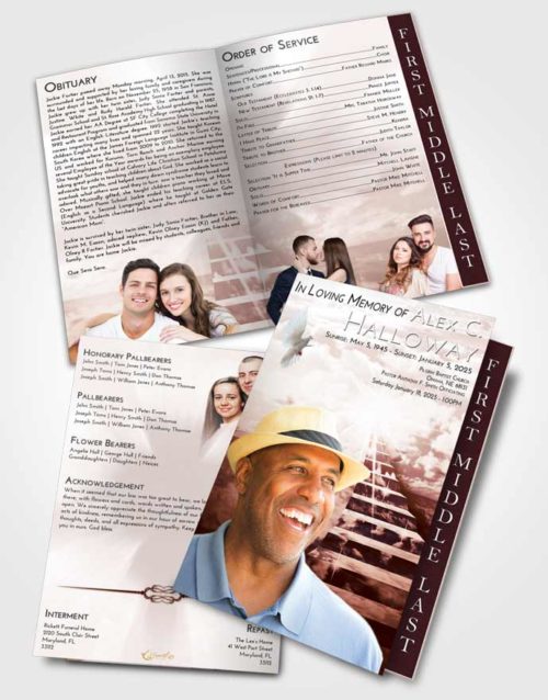 2 Page Graduated Step Fold Funeral Program Template Brochure Strawberry Love Stairway for the Soul