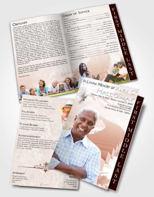 2 Page Graduated Step Fold Funeral Program Template Brochure Strawberry Love Stairway to Divinity
