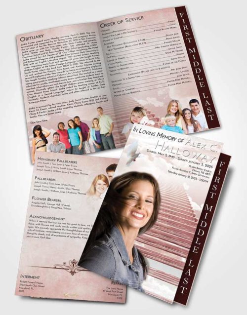 2 Page Graduated Step Fold Funeral Program Template Brochure Strawberry Love Steps to Heaven