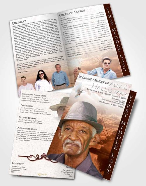 2 Page Graduated Step Fold Funeral Program Template Brochure Strawberry Love Tropical Beach