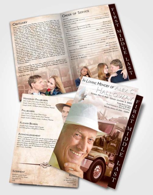 2 Page Graduated Step Fold Funeral Program Template Brochure Strawberry Love Trucker Days