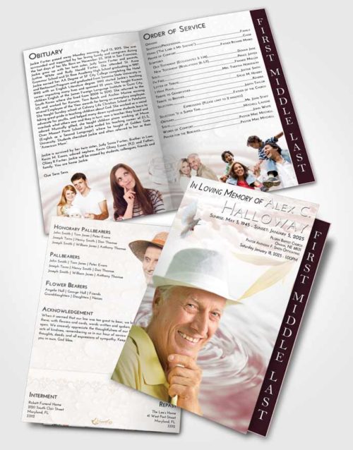 2 Page Graduated Step Fold Funeral Program Template Brochure Strawberry Love Water Droplet