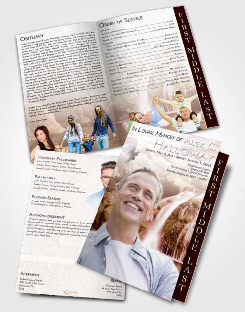 2 Page Graduated Step Fold Funeral Program Template Brochure Strawberry Love Waterfall Paradise