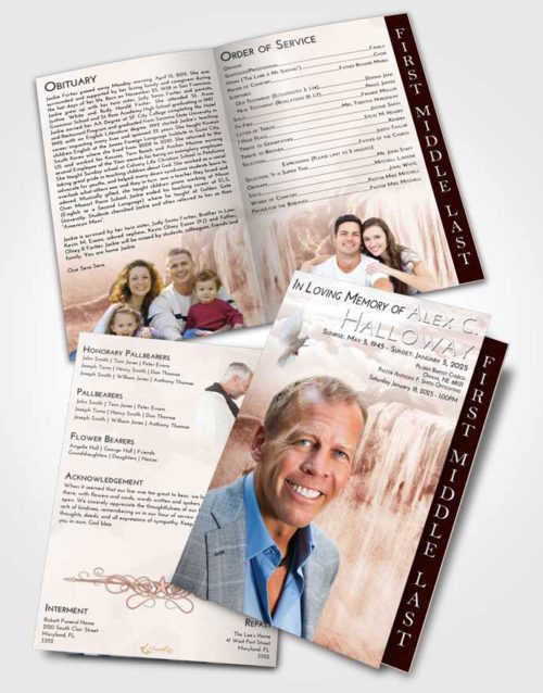 2 Page Graduated Step Fold Funeral Program Template Brochure Strawberry Love Waterfall Tranquility