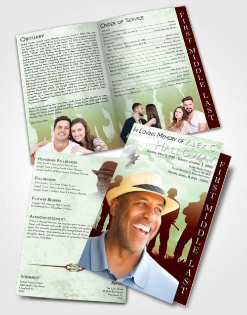 2 Page Graduated Step Fold Funeral Program Template Brochure Strawberry Mist Army Faith