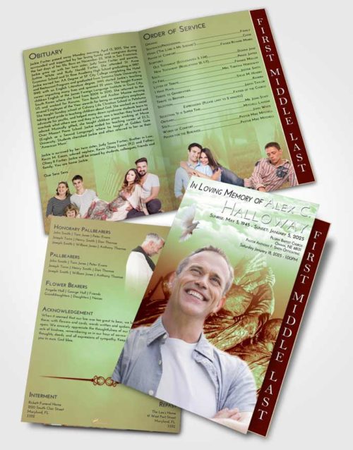 2 Page Graduated Step Fold Funeral Program Template Brochure Strawberry Mist Army Grit