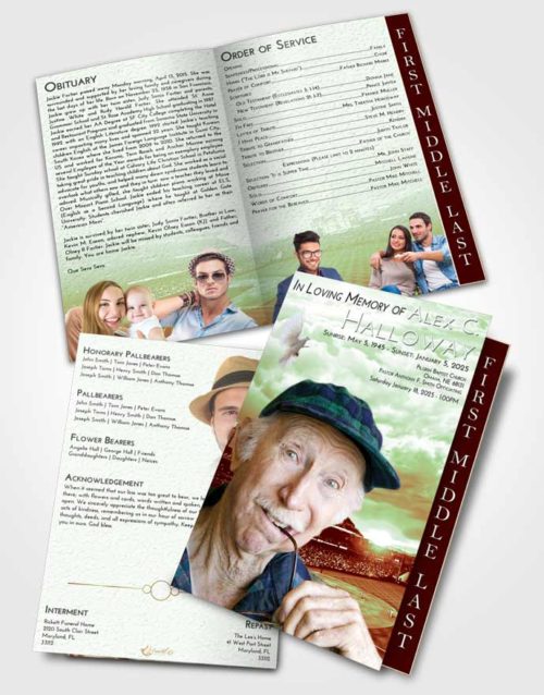 2 Page Graduated Step Fold Funeral Program Template Brochure Strawberry Mist Baseball Stadium