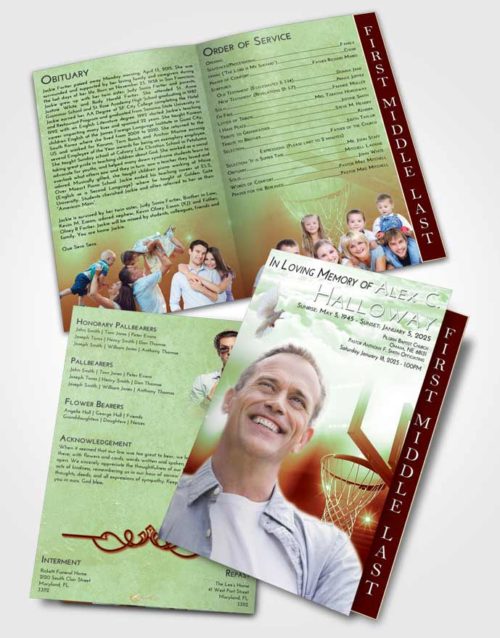 2 Page Graduated Step Fold Funeral Program Template Brochure Strawberry Mist Basketball Pride