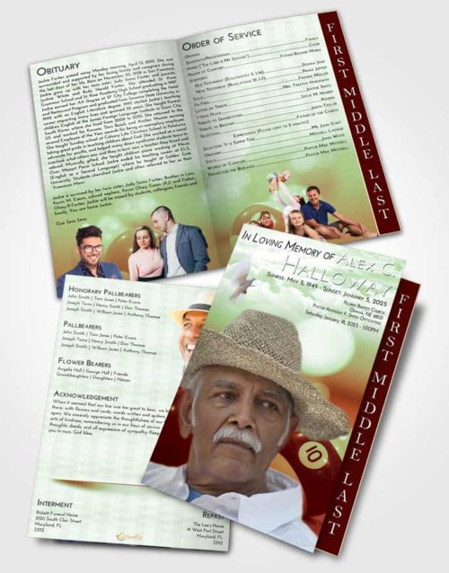 2 Page Graduated Step Fold Funeral Program Template Brochure Strawberry Mist Billiards Tranquility