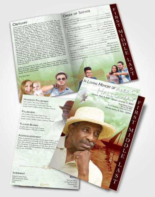 2 Page Graduated Step Fold Funeral Program Template Brochure Strawberry Mist Calm Waters