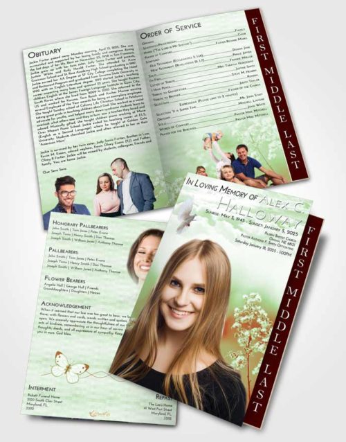 2 Page Graduated Step Fold Funeral Program Template Brochure Strawberry Mist Colorful Spring