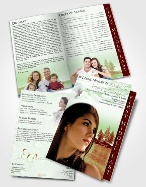 2 Page Graduated Step Fold Funeral Program Template Brochure Strawberry Mist Coral Waters