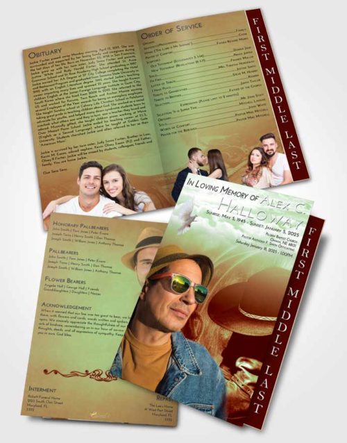 2 Page Graduated Step Fold Funeral Program Template Brochure Strawberry Mist Cowboy Desire