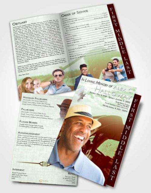 2 Page Graduated Step Fold Funeral Program Template Brochure Strawberry Mist Cowboy Honor