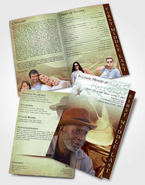 2 Page Graduated Step Fold Funeral Program Template Brochure Strawberry Mist Cowboy Serenity