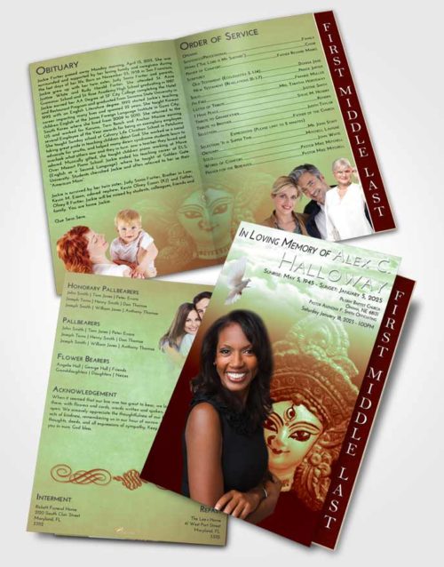 2 Page Graduated Step Fold Funeral Program Template Brochure Strawberry Mist Durga Surprise