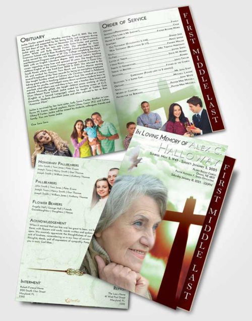 2 Page Graduated Step Fold Funeral Program Template Brochure Strawberry Mist Faith in the Cross