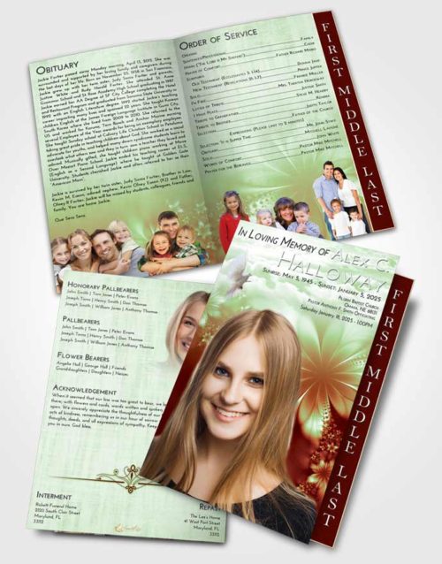 2 Page Graduated Step Fold Funeral Program Template Brochure Strawberry Mist Floral Lust