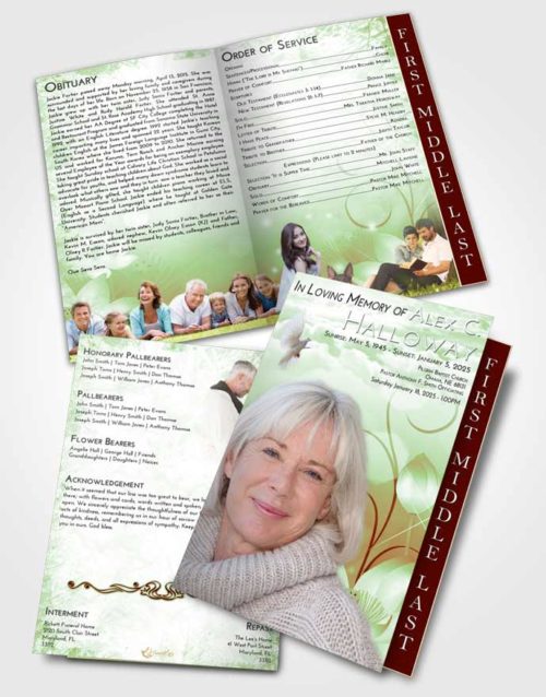 2 Page Graduated Step Fold Funeral Program Template Brochure Strawberry Mist Floral Peace