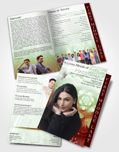 2 Page Graduated Step Fold Funeral Program Template Brochure Strawberry Mist Floral Secret
