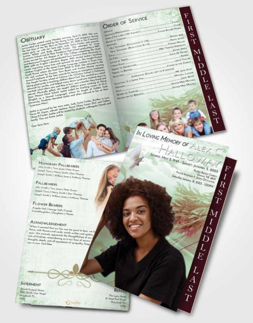 2 Page Graduated Step Fold Funeral Program Template Brochure Strawberry Mist Floral Style