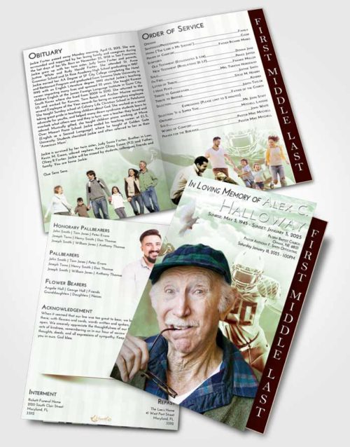 2 Page Graduated Step Fold Funeral Program Template Brochure Strawberry Mist Football Honor