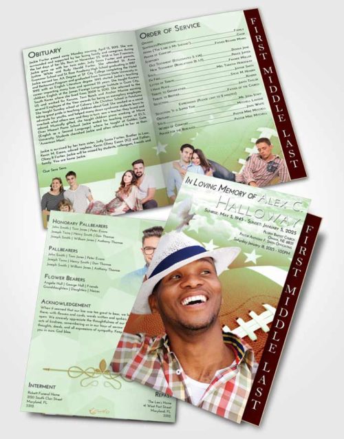 2 Page Graduated Step Fold Funeral Program Template Brochure Strawberry Mist Football Pride