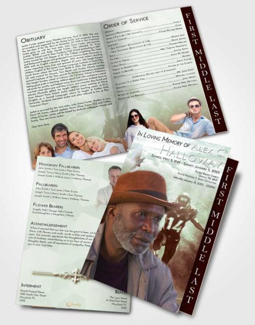 2 Page Graduated Step Fold Funeral Program Template Brochure Strawberry Mist Football Serenity