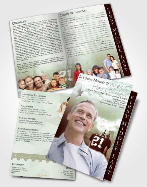 2 Page Graduated Step Fold Funeral Program Template Brochure Strawberry Mist Football Victory
