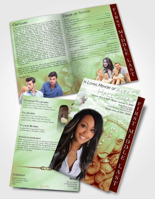 2 Page Graduated Step Fold Funeral Program Template Brochure Strawberry Mist Ganesha Divinity