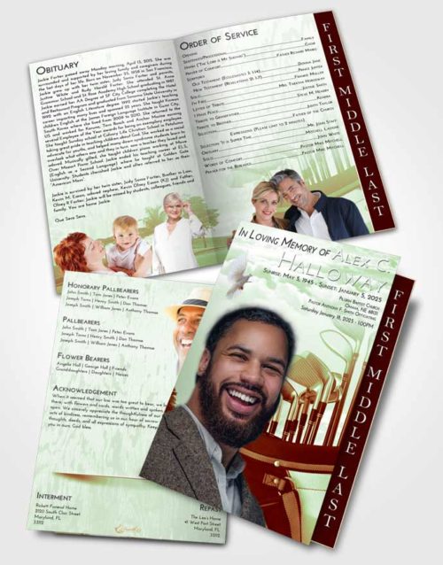 2 Page Graduated Step Fold Funeral Program Template Brochure Strawberry Mist Golf Set