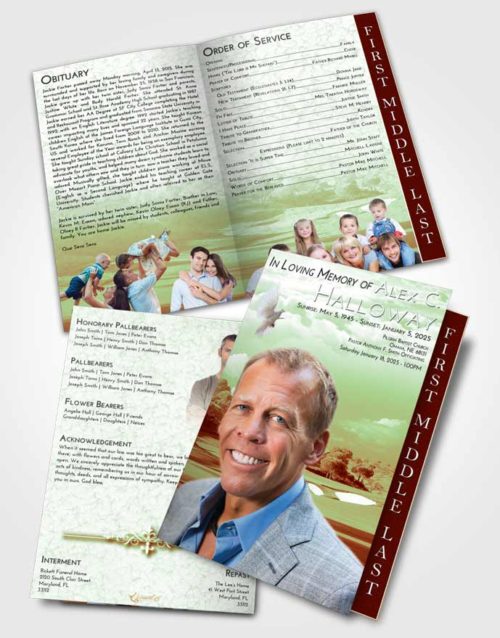 2 Page Graduated Step Fold Funeral Program Template Brochure Strawberry Mist Golfing Sandtrap