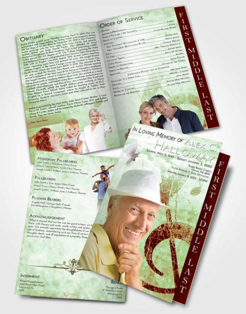 2 Page Graduated Step Fold Funeral Program Template Brochure Strawberry Mist Harmonica
