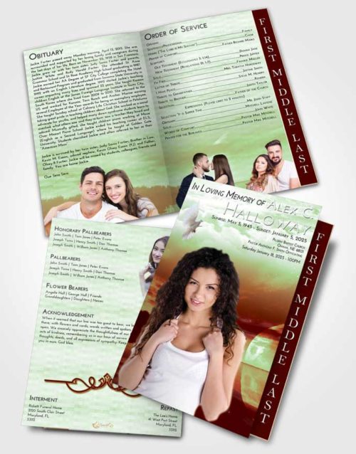 2 Page Graduated Step Fold Funeral Program Template Brochure Strawberry Mist Illuminated Evening