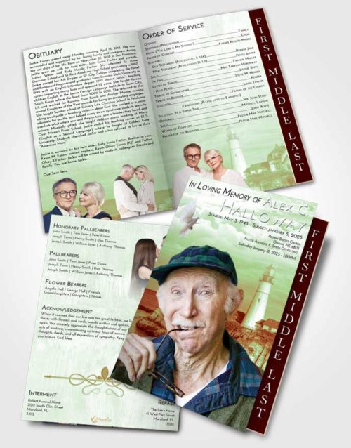 2 Page Graduated Step Fold Funeral Program Template Brochure Strawberry Mist Lighthouse Journey