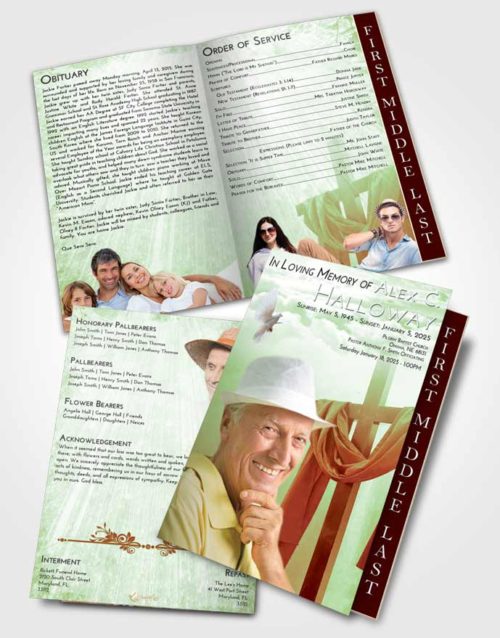 2 Page Graduated Step Fold Funeral Program Template Brochure Strawberry Mist Loving Cross