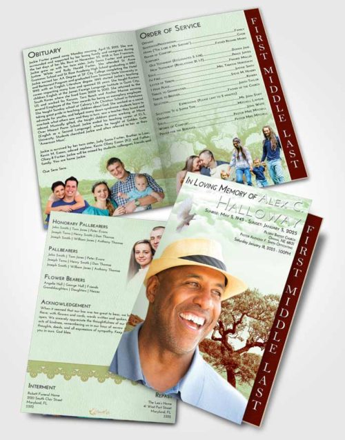 2 Page Graduated Step Fold Funeral Program Template Brochure Strawberry Mist Loving Leaves
