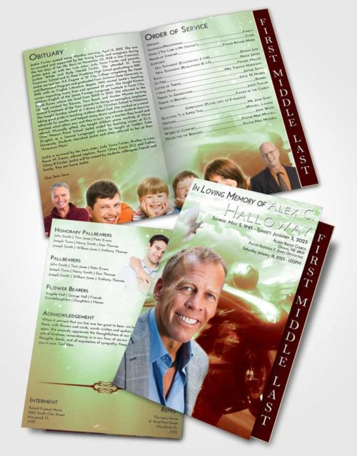 2 Page Graduated Step Fold Funeral Program Template Brochure Strawberry Mist Motorcycle Speed